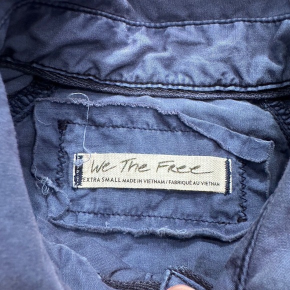 We The Free Flannel Shirt Women Extra Small Blue Button Up Long Sleeve Boho - Picture 4 of 9